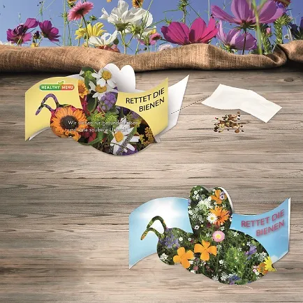 Vouwkaart met vastgeplakt zakje bloemenzaad