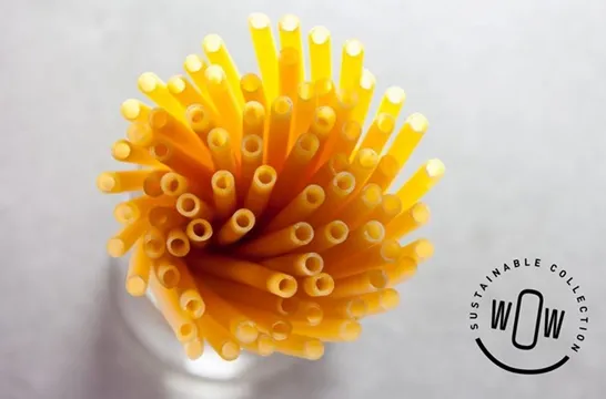 Rietjes van pasta in een papieren zakje