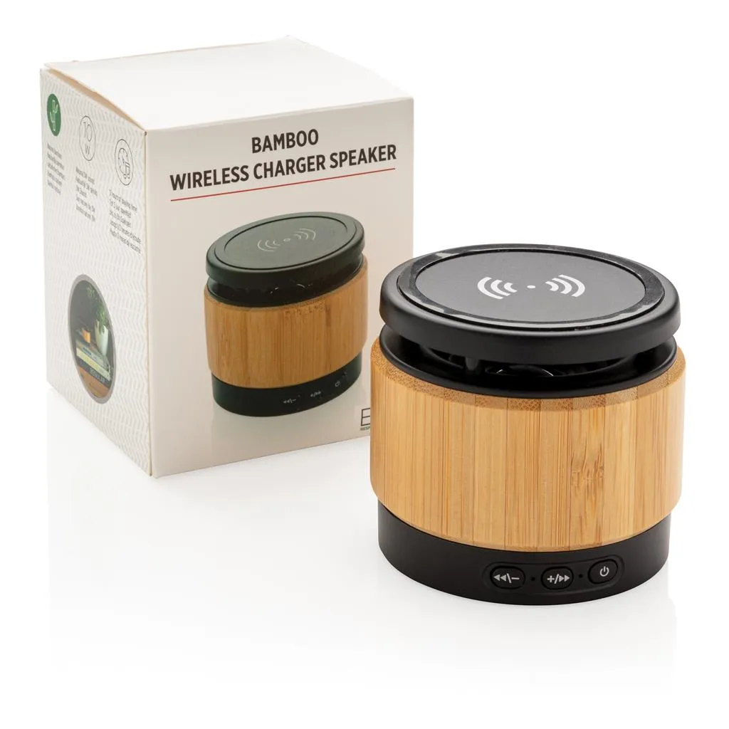 Bamboe speaker met draadloze oplader