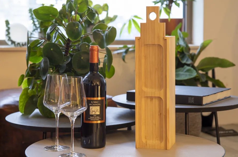 Houten Rackpack wijngeschenkdoos met bamboe plaat