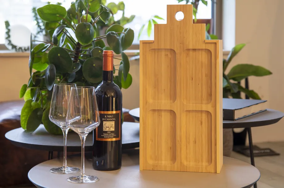 Houten Rackpack wijngeschenkdoos met bamboe plank