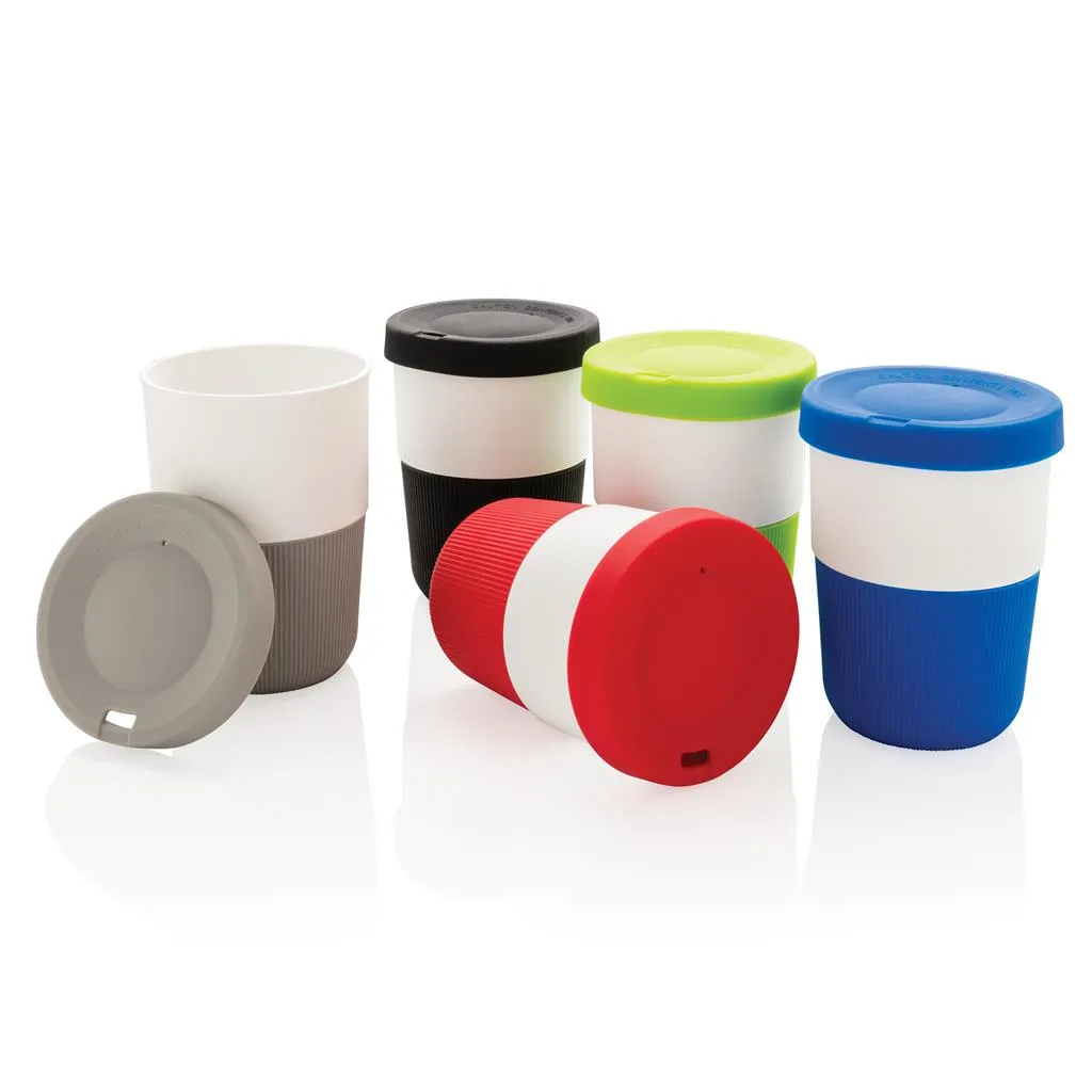PLA koffiebeker met siliconen grip en deksel