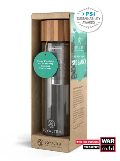 Glazen theefles met bamboe dop en infuser