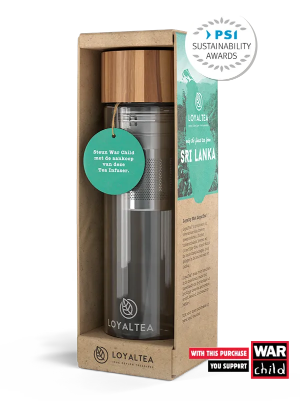 Glazen theefles met bamboe dop en infuser