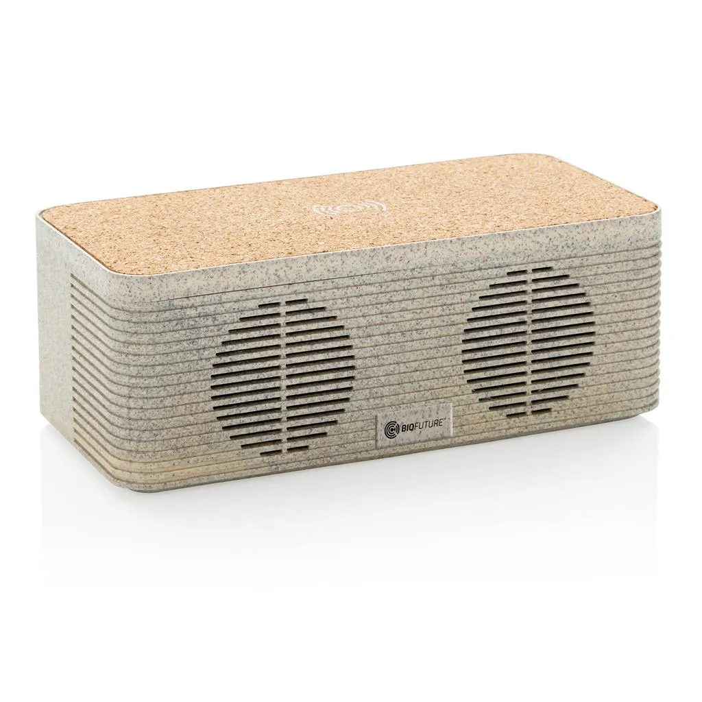 Speaker van tarwestro en kurk met draadloze oplader