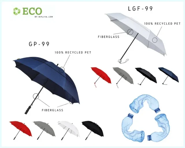 Geopende golfparaplu van gerecycled PET