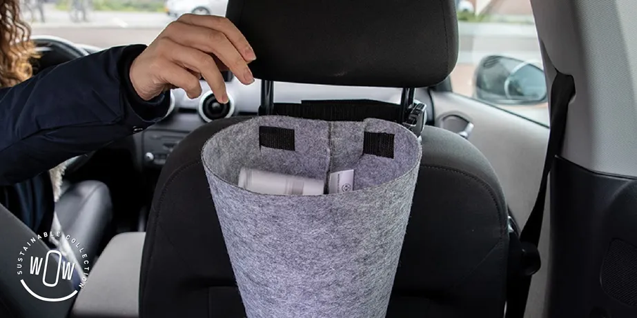 Auto prullenbak van gerecycled PET vilt met clip