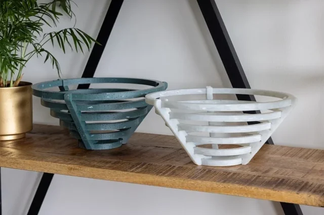 Fruitschaal van gerecycled plastic met marmermotief