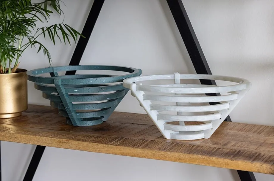 Fruitschaal van gerecycled plastic met marmermotief