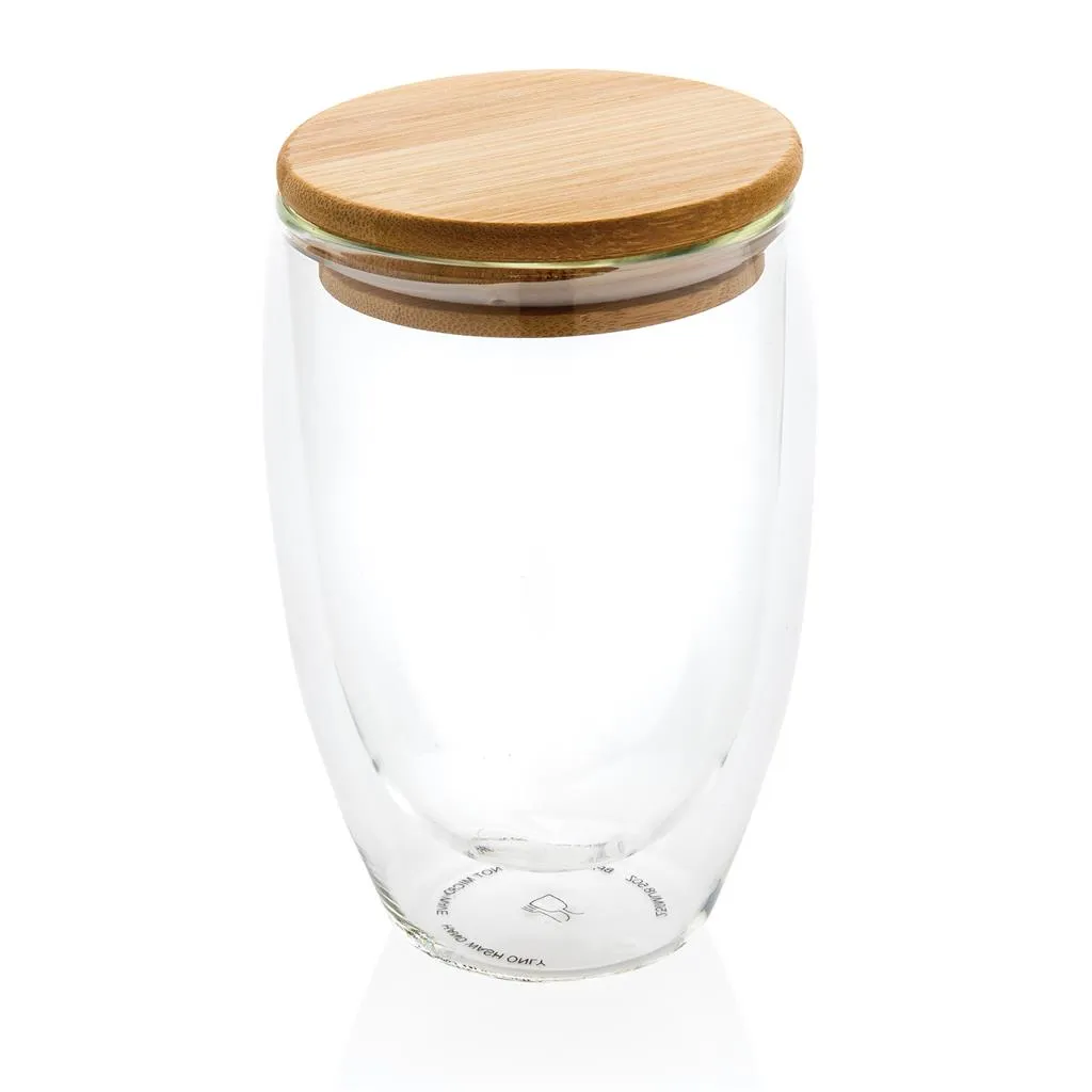 Dubbelwandig glas met bamboe deksel