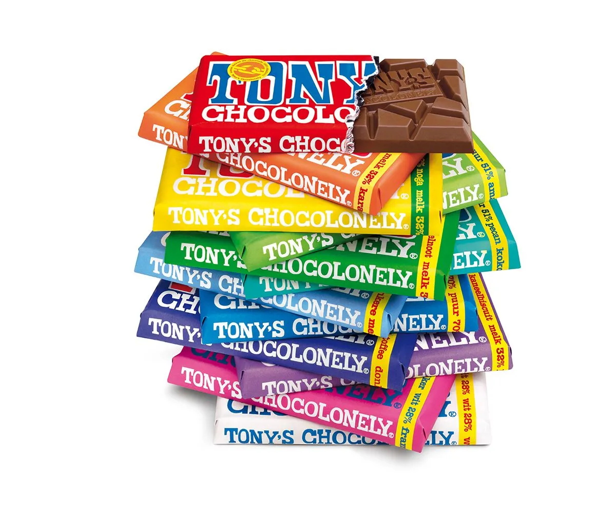 Tony's Chocolonely chocoladereep van 180 gram in groene wikkel