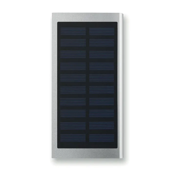 Platte zilverkleurige solar powerbank
