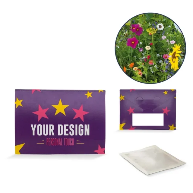 Full colour bedrukte envelop met zakje bloemzaadjes