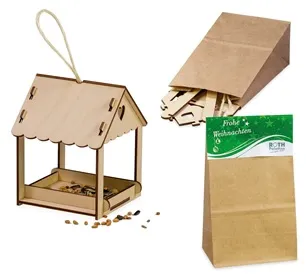 Houten bouwpakket voor een vogelvoederplaats met ophangsnoer
