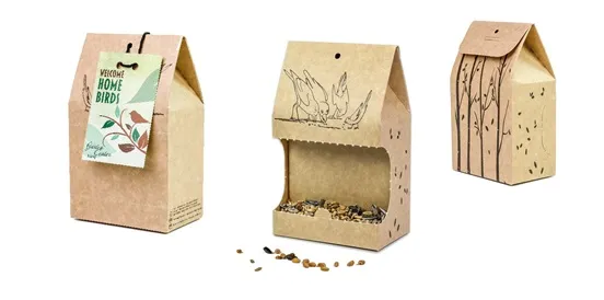 Kartonnen vogelzaden to-go huisje