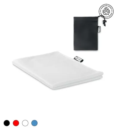 Opgevouwen sporthanddoek van RPET met mesh-tas