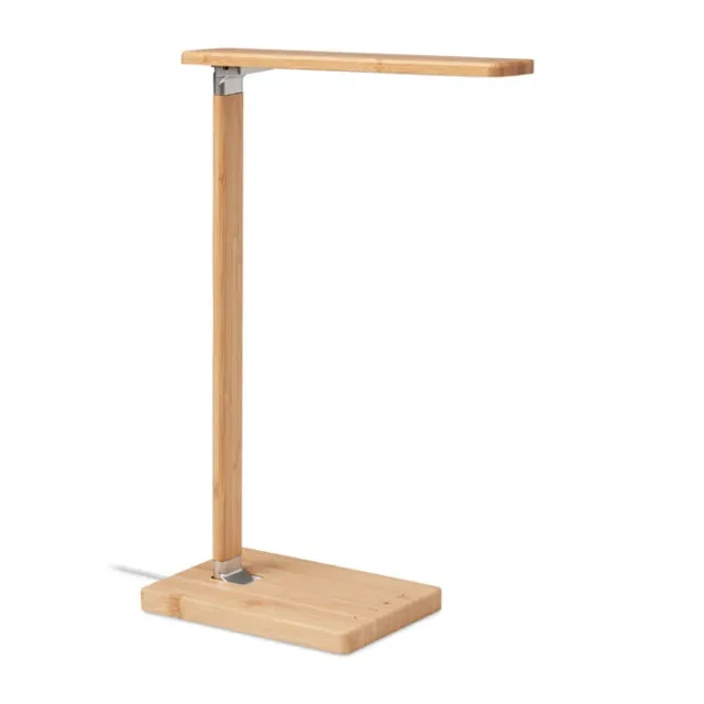 Opvouwbare bamboe LED bureaulamp met draadloze oplader