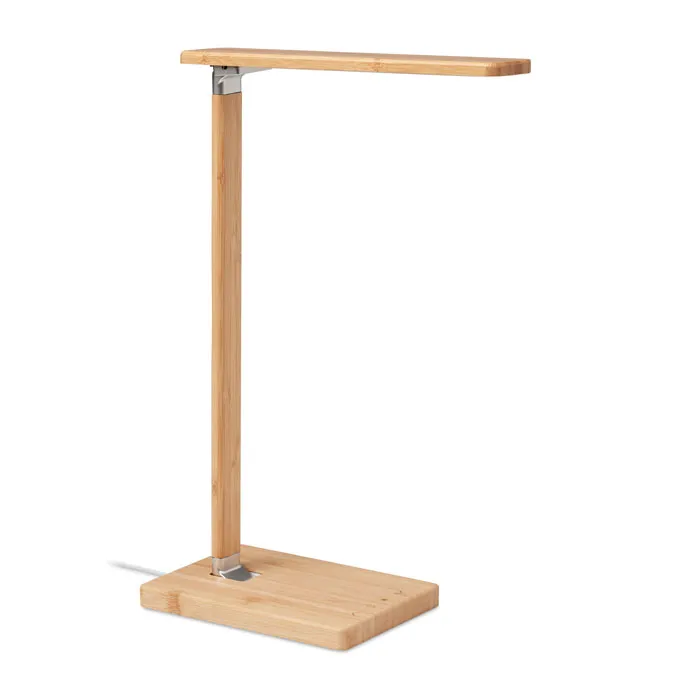 Opvouwbare bamboe LED bureaulamp met draadloze oplader
