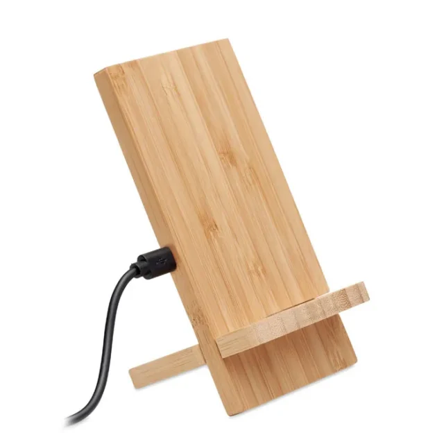 Bamboe telefoonstandaard met draadloze oplader