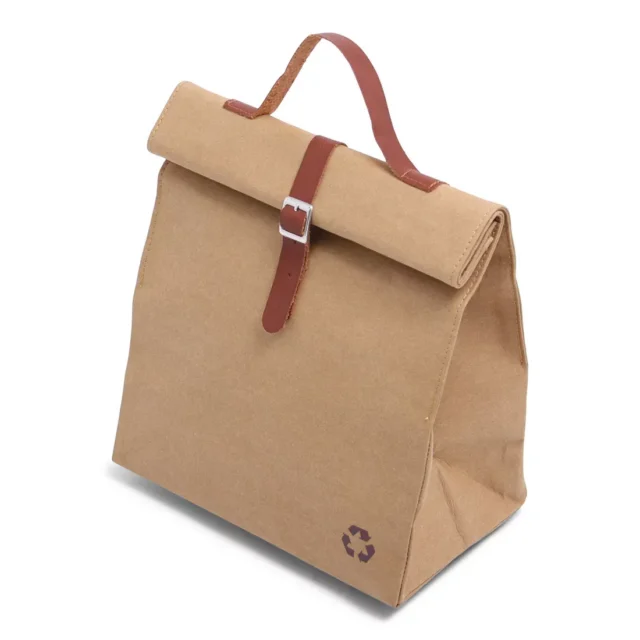 Bruine papieren lunchtas met riempje