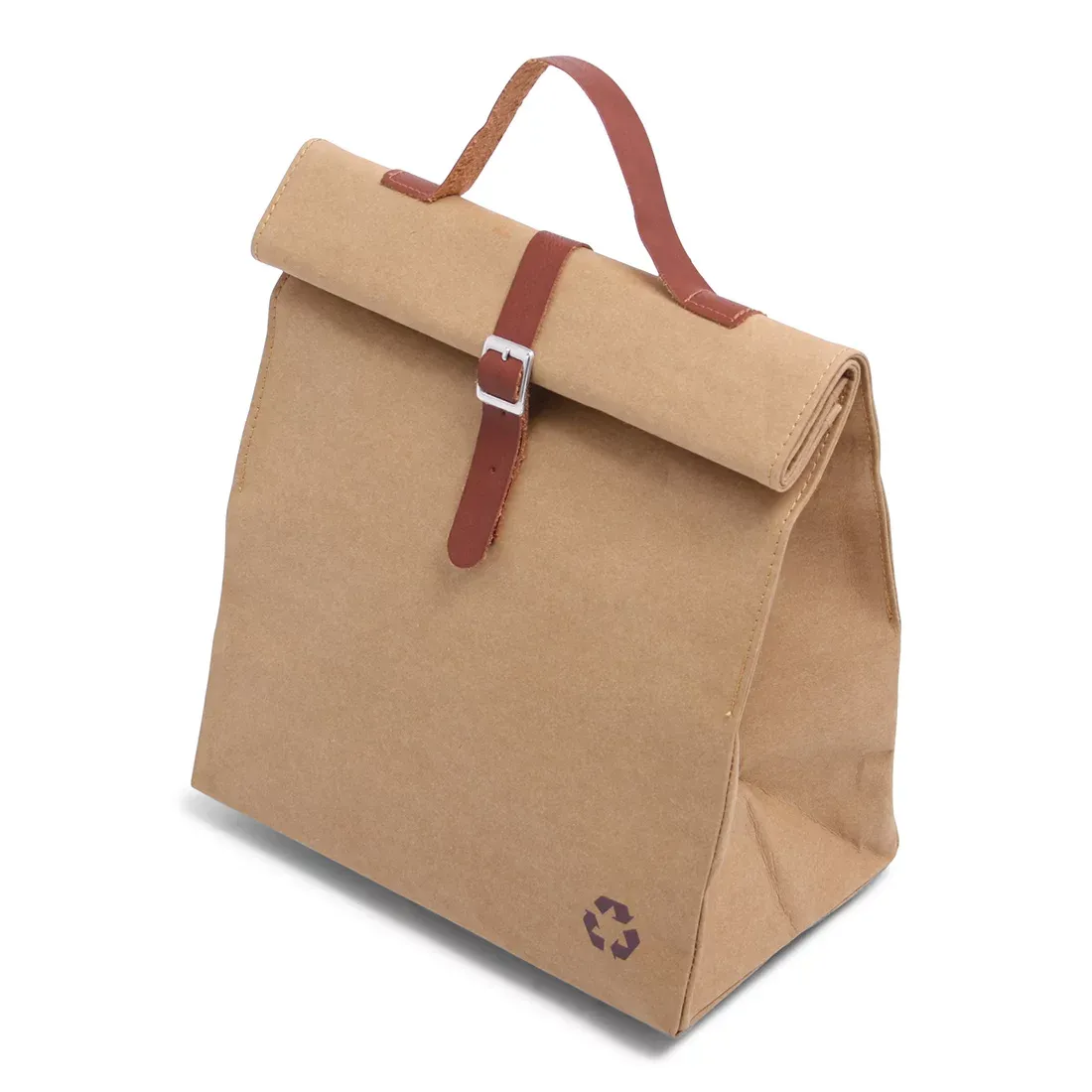 Bruine papieren lunchtas met riempje