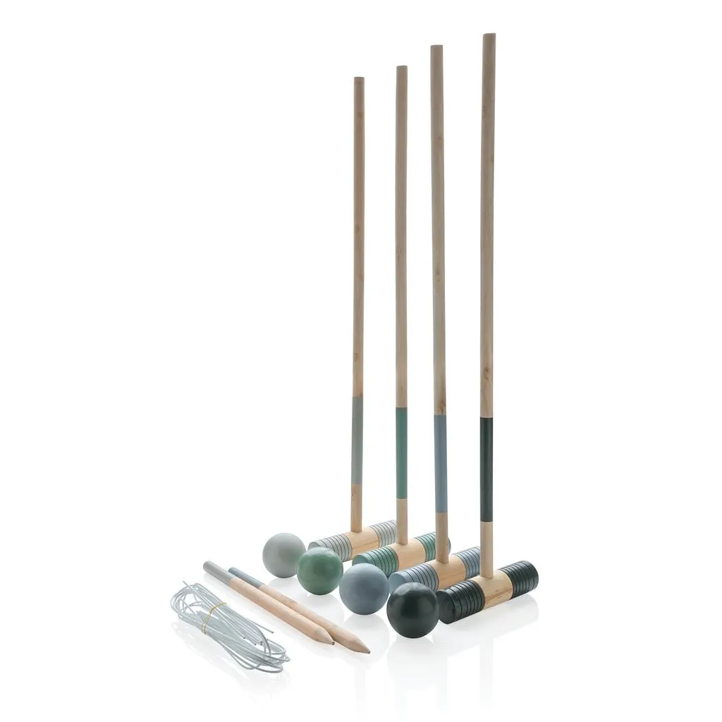 Houten croquetset met hamers, ballen en hoepels