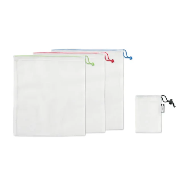 Drie mesh zakken voor fruit en groente met pouch