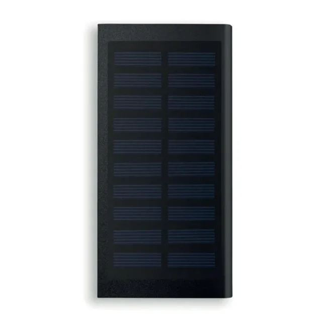 Zwarte platte solar powerbank van aluminium