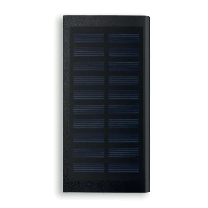 Zwarte platte solar powerbank van aluminium