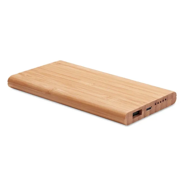 Draadloze powerbank met bamboe behuizing
