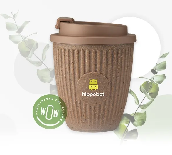 Dubbelwandige koffiebeker met schroefdeksel en kraft doos