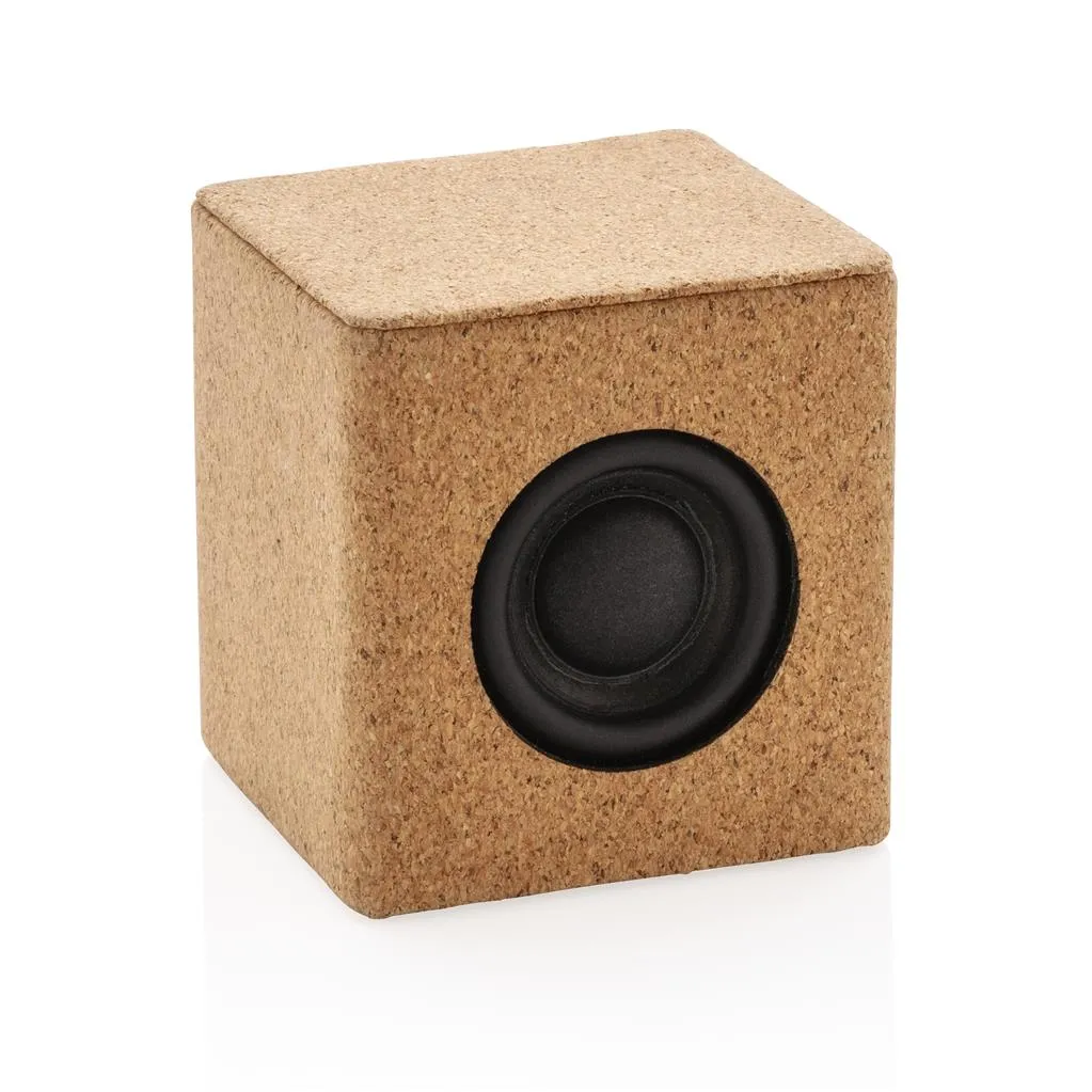 Kleine kubusvormige draadloze speaker van kurk