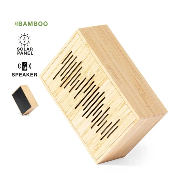 Kleine bamboe speaker met zonnepaneel