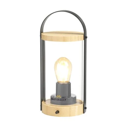 Snoerloze bamboe lamp met glas en zwarte greep