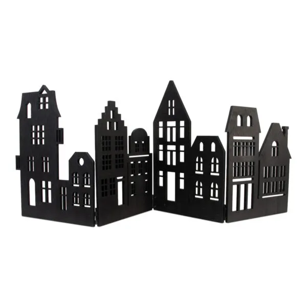 Uitklapbaar zwart houten dorp met huisjes