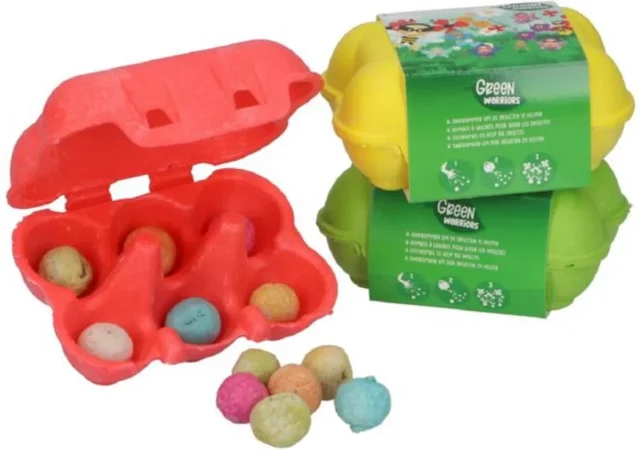 Eierdoosje met zes gekleurde zaadbommetjes