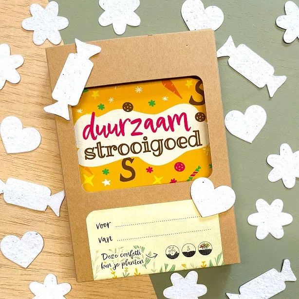 Doosje met plantbare confetti in vorm van sterren en bloemen