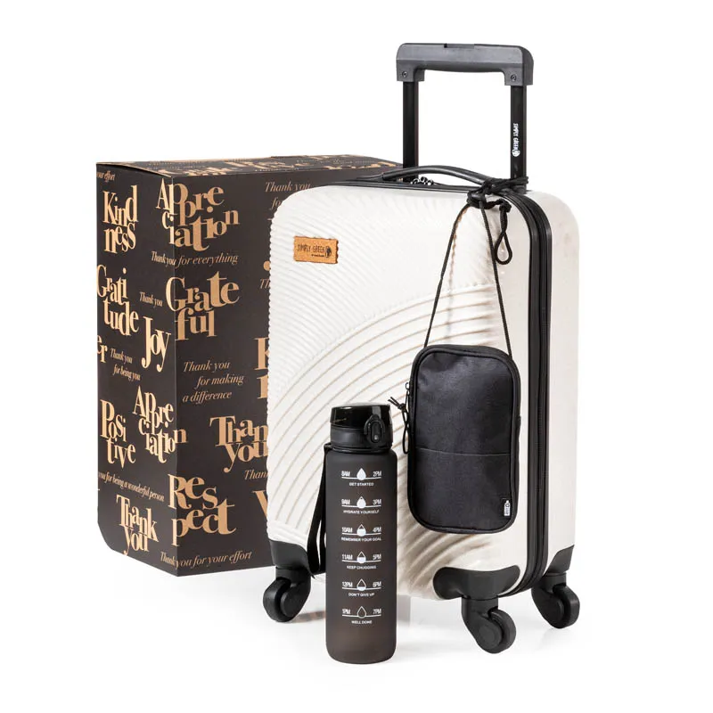 Naturel tarwestro trolley met schoudertas en zwarte drinkfles
