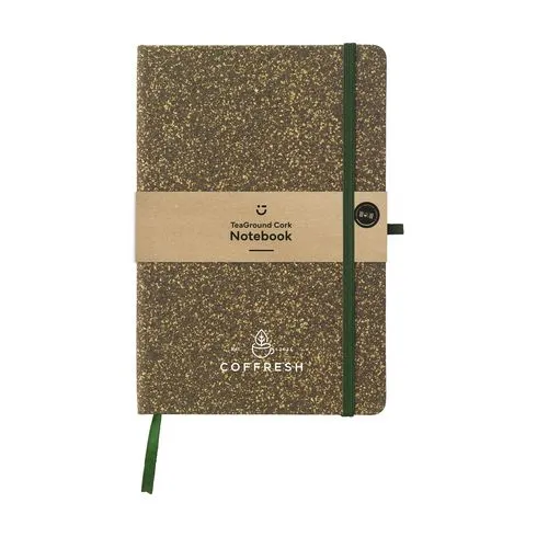 A5-notitieboek met groenbruine cover van theebladeren en kurk