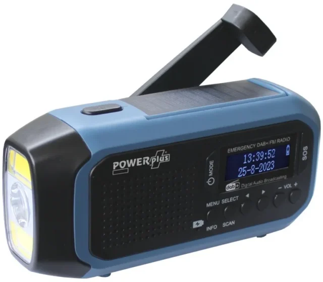 Compacte noodradio met dynamo en zonnecel