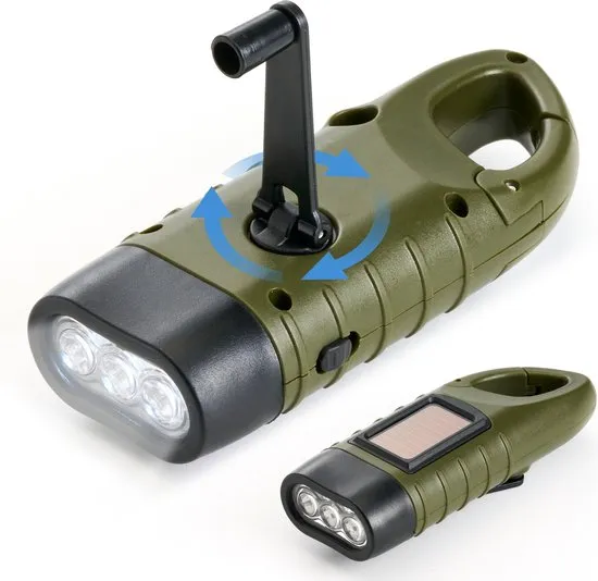 Kleine zaklamp met zonnepaneel en karabijnhaak
